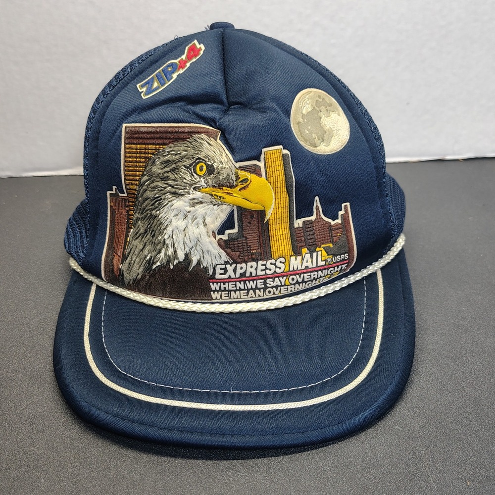 USPS Trucker Hat Navy Blue Vintage Express Mail Eagle Zip+4 Snapback